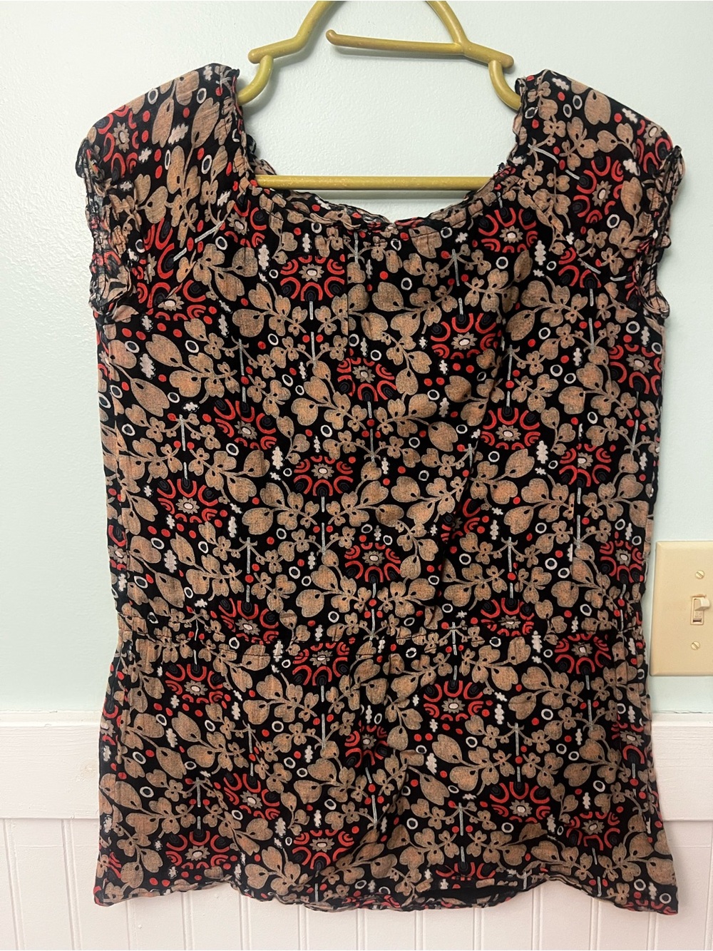 Bonpoint women’s size 8 Black Floral Print Short Sleeve Top fall 100% cotton